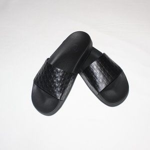 BALMAIN MEN'S CALYPSO BLACK LEATHER SLIDES EU39/ US 6